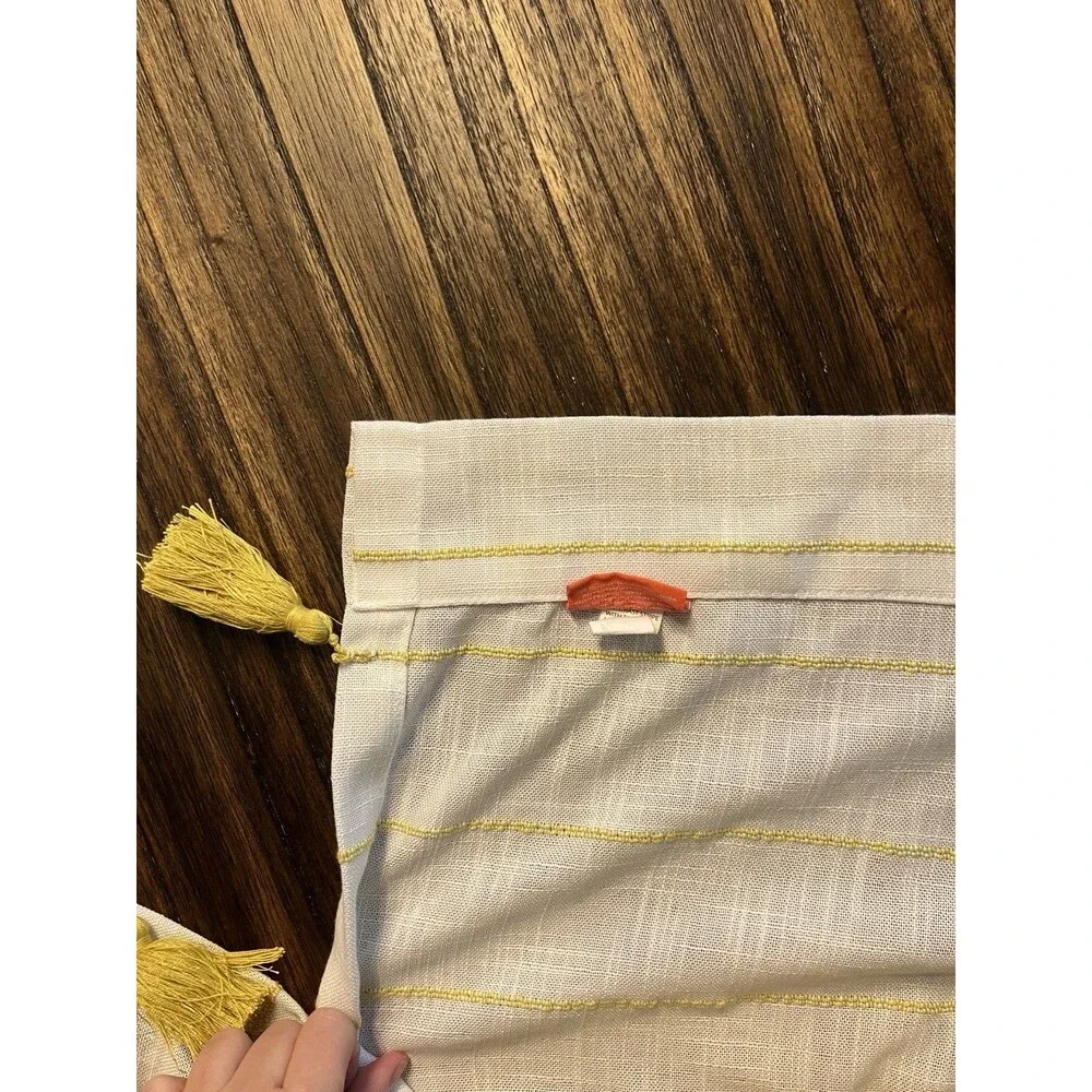 2 Opalhouse Curtain panels 84” X 54” yellow & White Stripe Tassel Trim drape rod